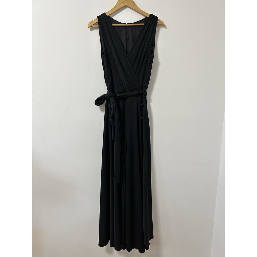 Lilli‎ Diamond Vintage Maxi Jumpsuit Palazzo Wide Leg High Leg Slit Black Sz 10